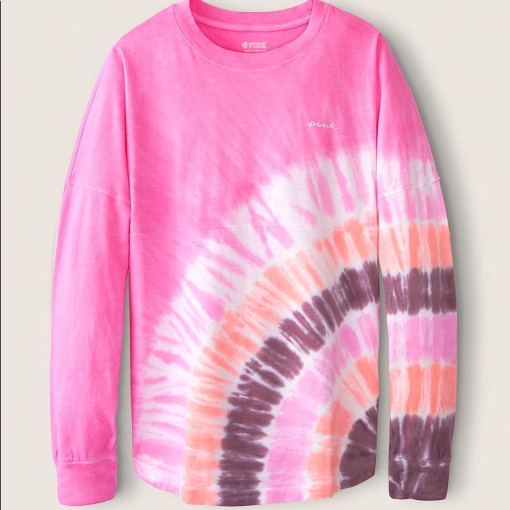 ๐VS PINK PINK TIE DYE LOGO VARSITY CREW TEE - Picture 1 of 5